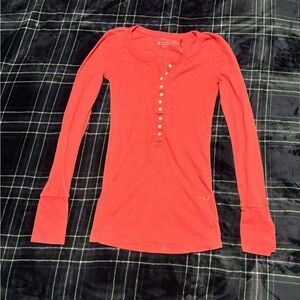 Y2K Aeropostale pink henley long sleeve with flower designs size medium